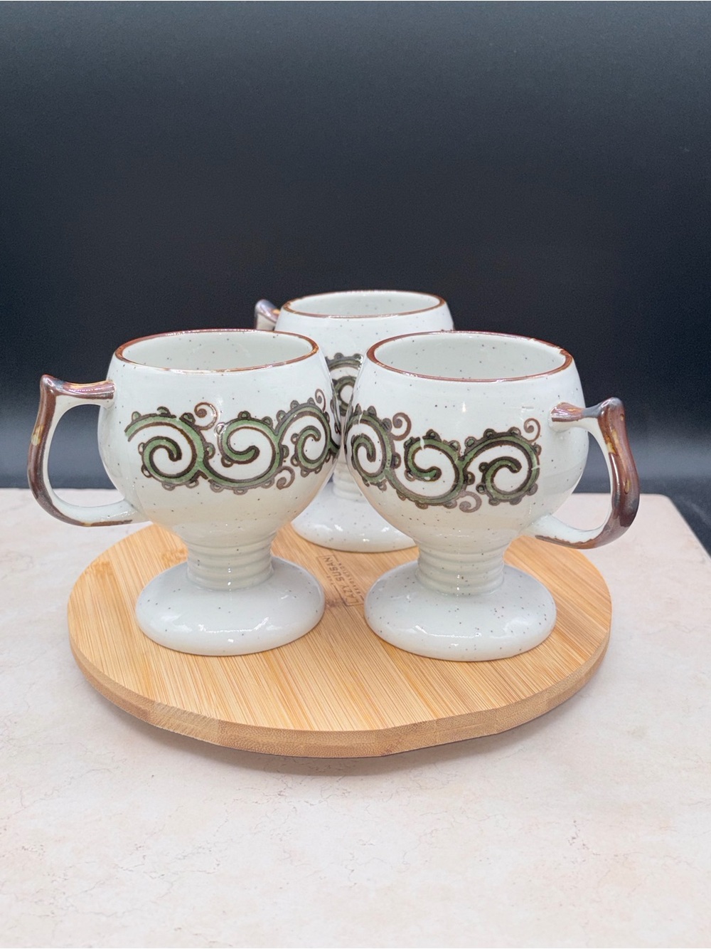 Vintage 1970's Otagiri Pedestal Mugs Hand Painted Chalice Body 9 fl oz Japan